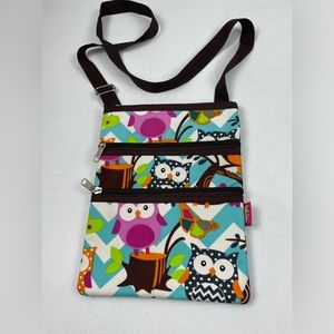 NGIL Small Hipster Cross Body Bag, Owl Chevron Print Brown, Blue Trendy Print